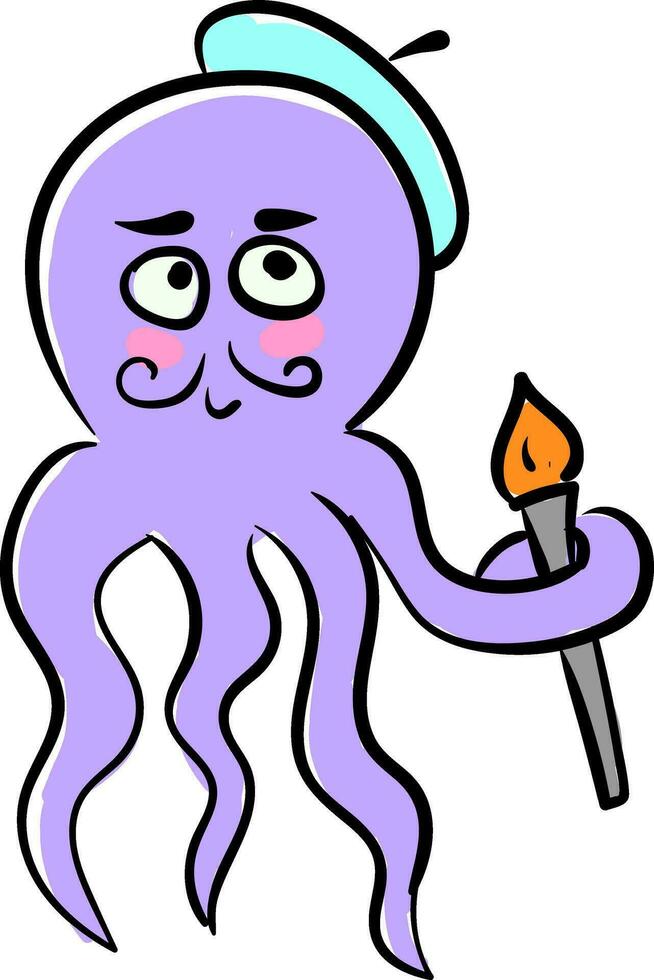 Funny-looking octopus emoji disguised as an artist  vector or color illustration