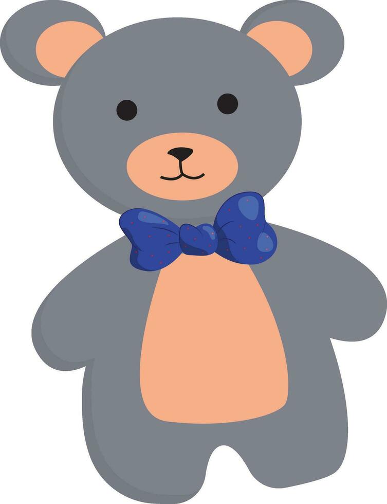 Clipart of a cute teddy bear wearing a blue bow-like ribbon vector or color illustration