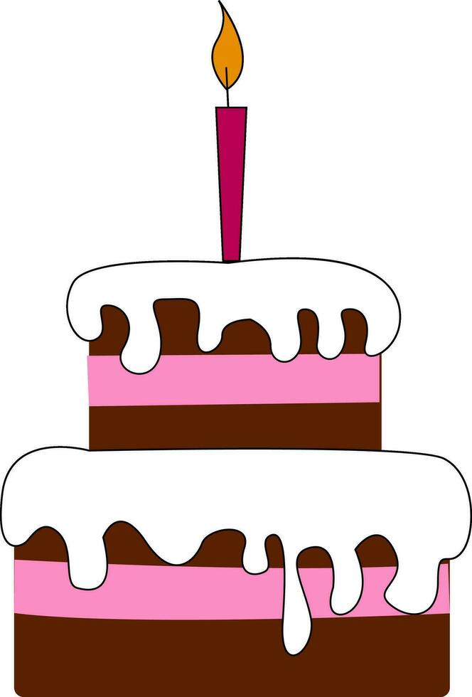 un grande fondant pastel coronado con un brillante rosado vela vector o color ilustración