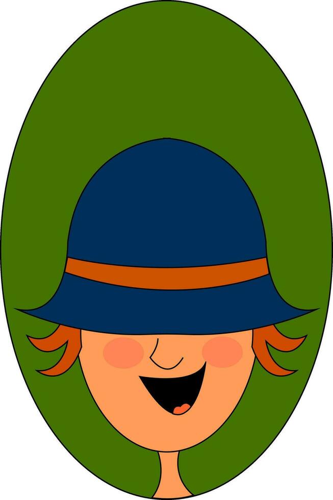 Portrait of a happy boy in a blue hat over green background vector or color illustration
