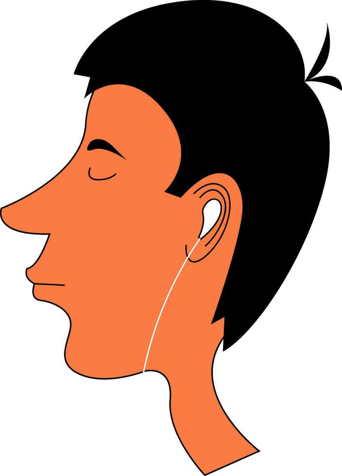 Cartoon skinny boy with earphones set on isolated white background viewed from the side vector or color illustration