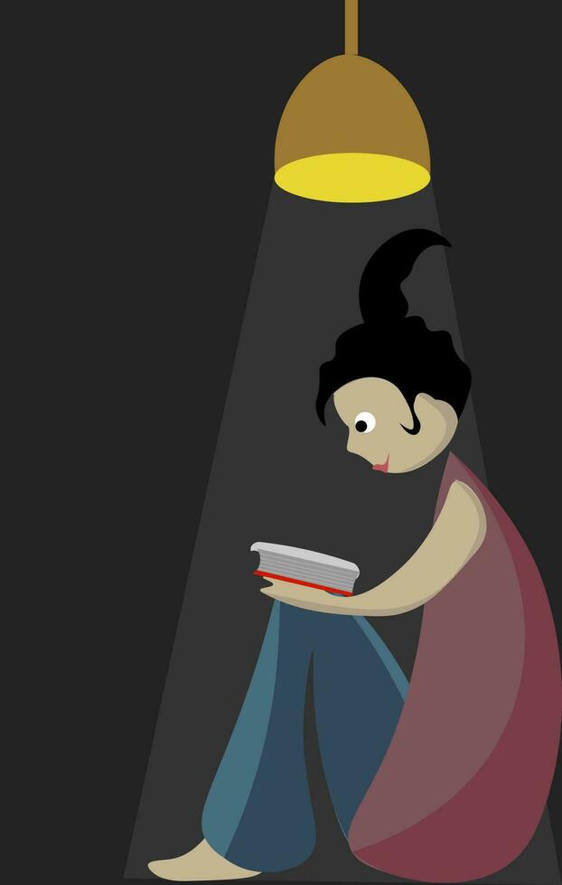 retrato de un niña leyendo un libro vector o color ilustración