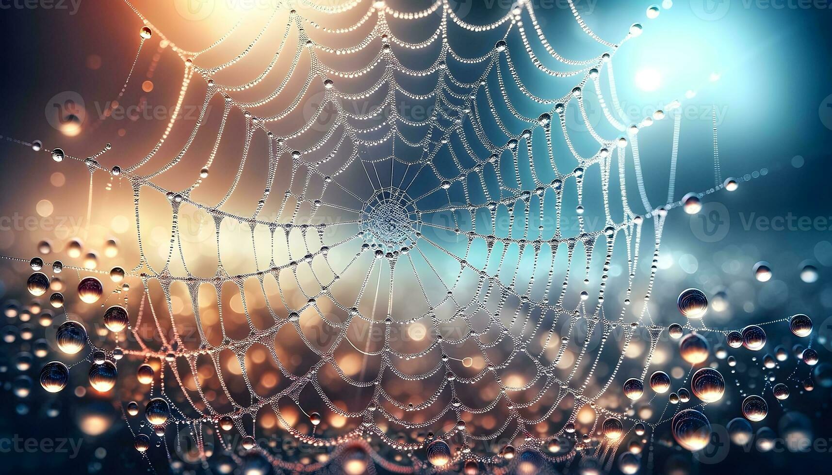 Ai generated aesthetic spider web with rain water droplets background, banner, template photo