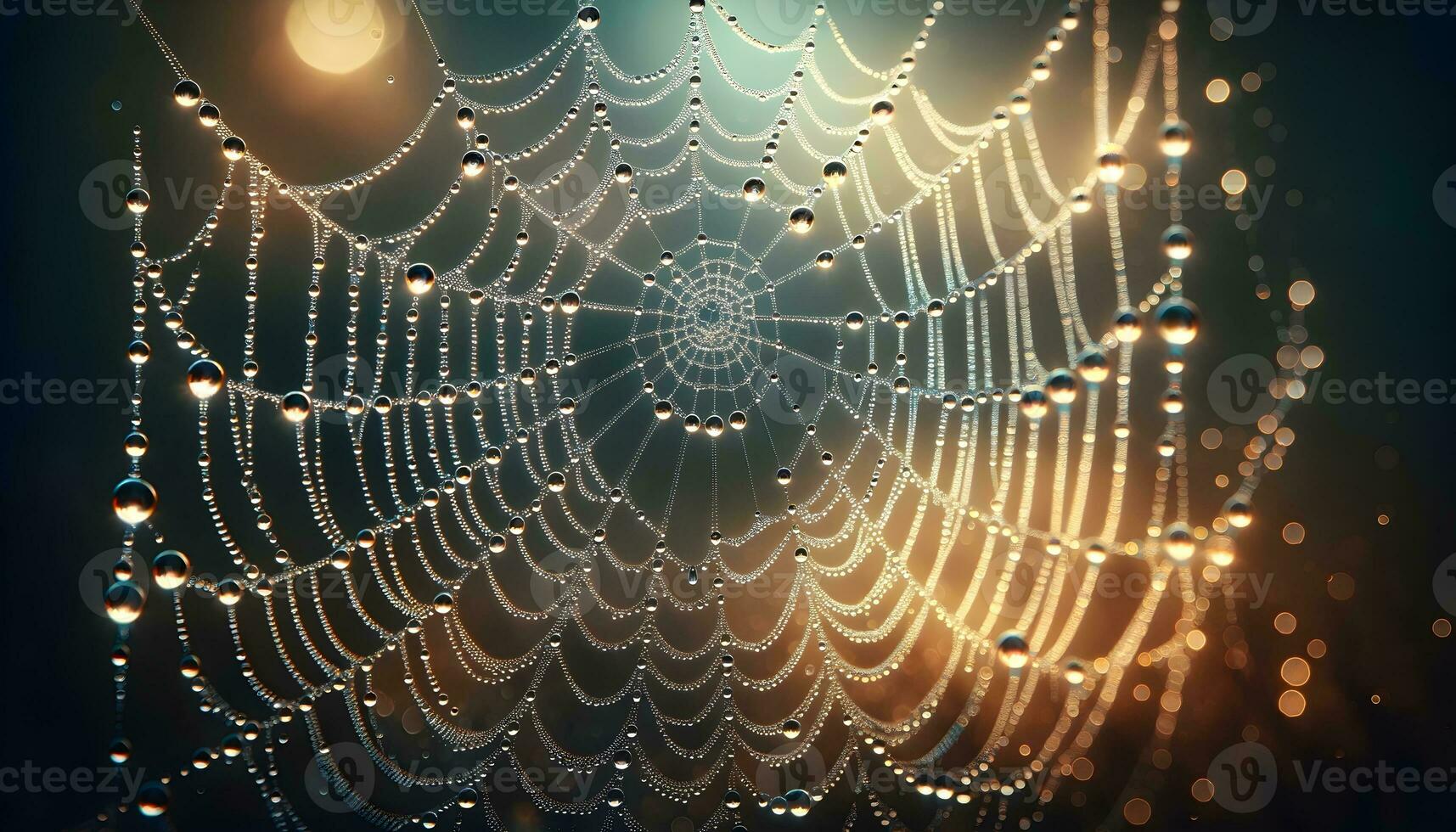 Ai generated aesthetic spider web with rain water droplets background, banner, template photo