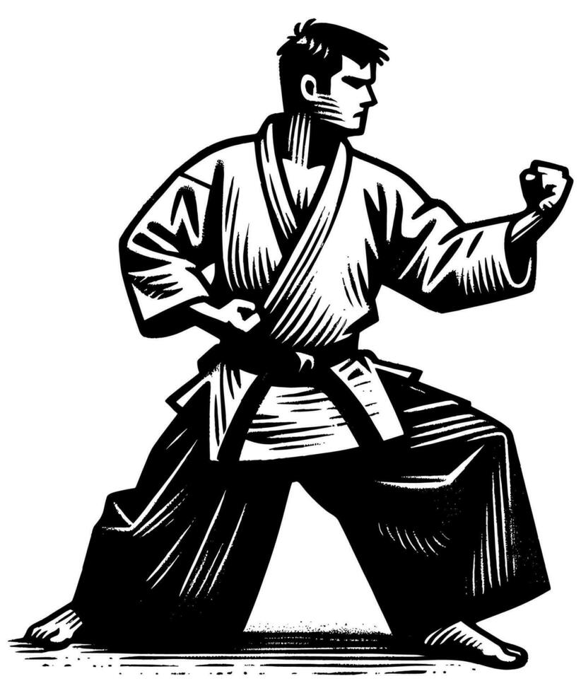 Aikido Master Linocut vector