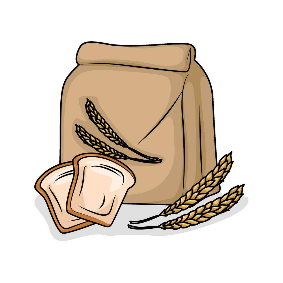 flour bread in package, wheat with bread illustration vector