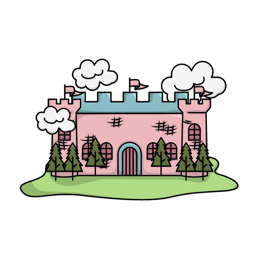 palacio, nube con árbol abeto ilustración vector