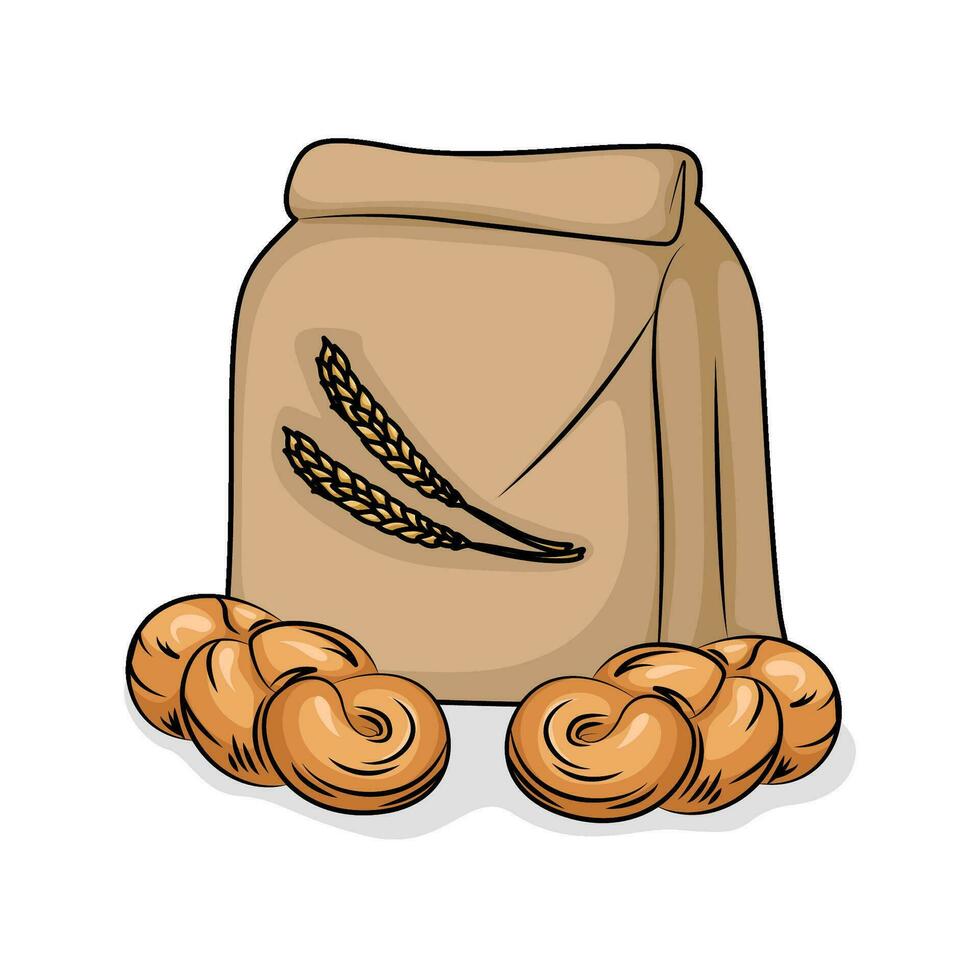 harina un pan paquete con Pastelería ilustración vector
