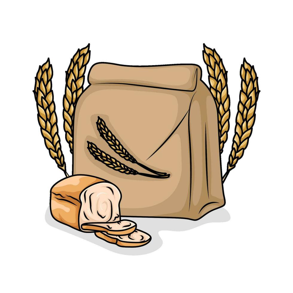 harina un pan en paquete, trigo con un pan ilustración vector