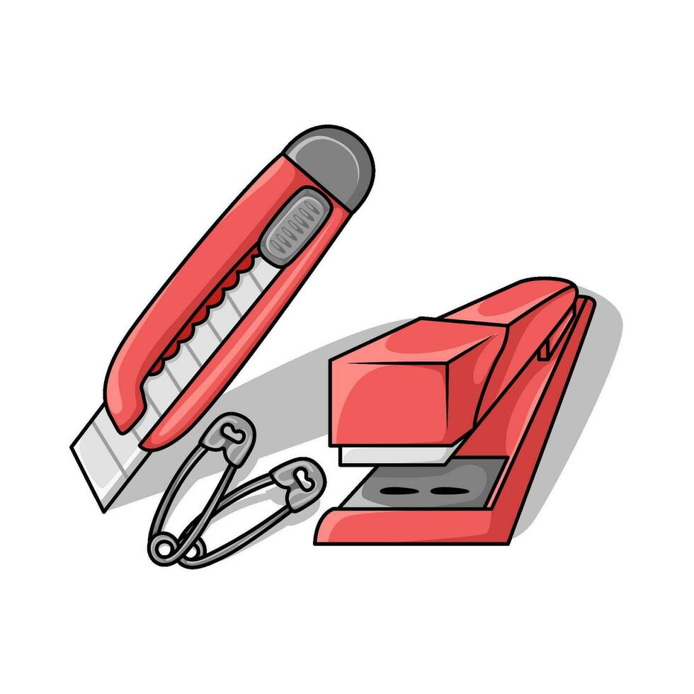 cutter, pin with stapler illustration vector