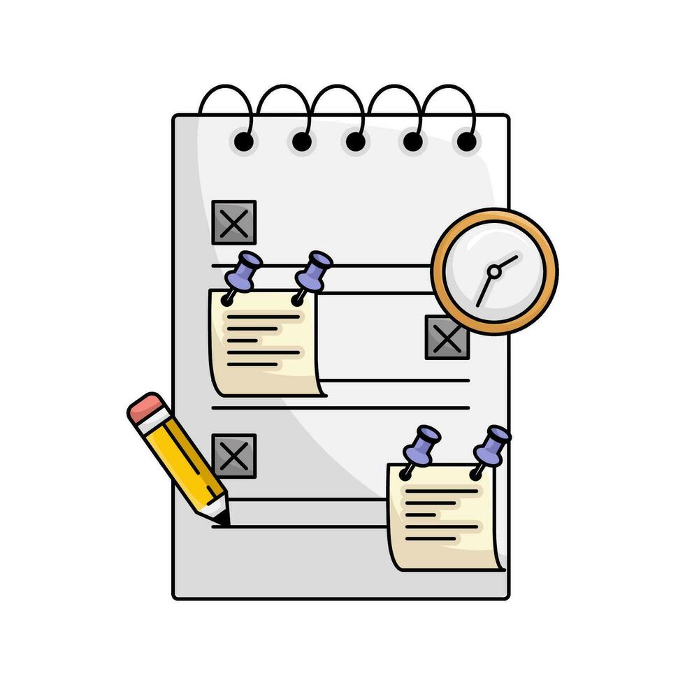 file, clock time with pencil illustration vector