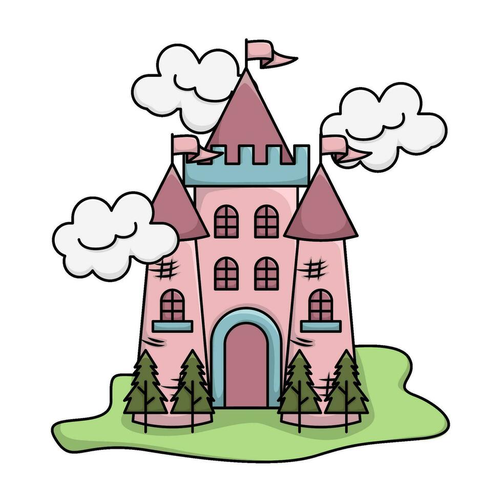 palace, cloud with tree spruce  illustration vector