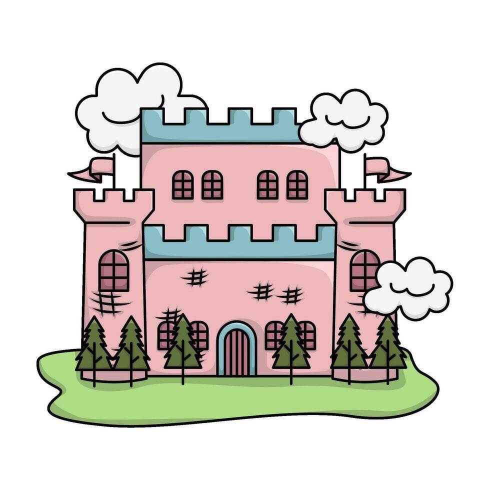 palacio, nube con árbol abeto ilustración vector