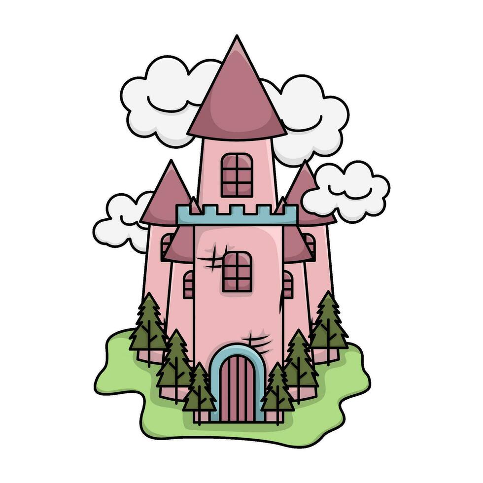 palacio, nube con árbol abeto ilustración vector