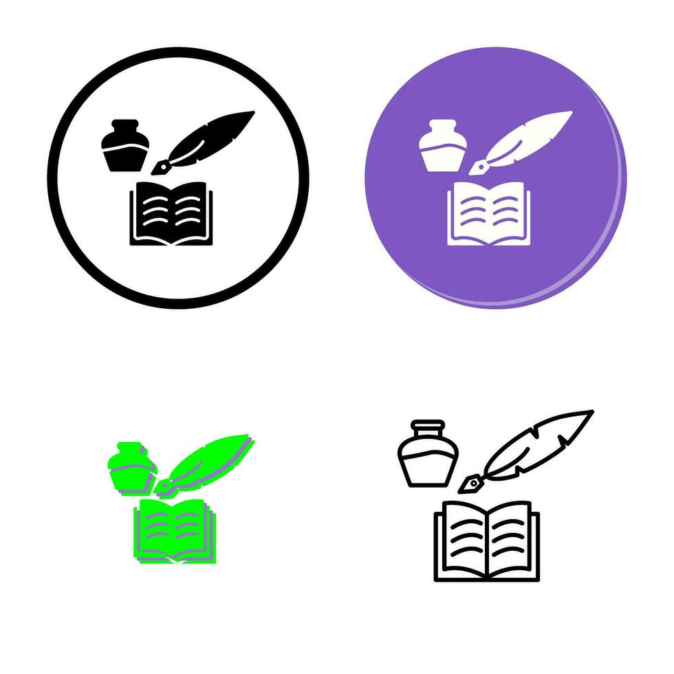 icono de vector de pluma y libro único