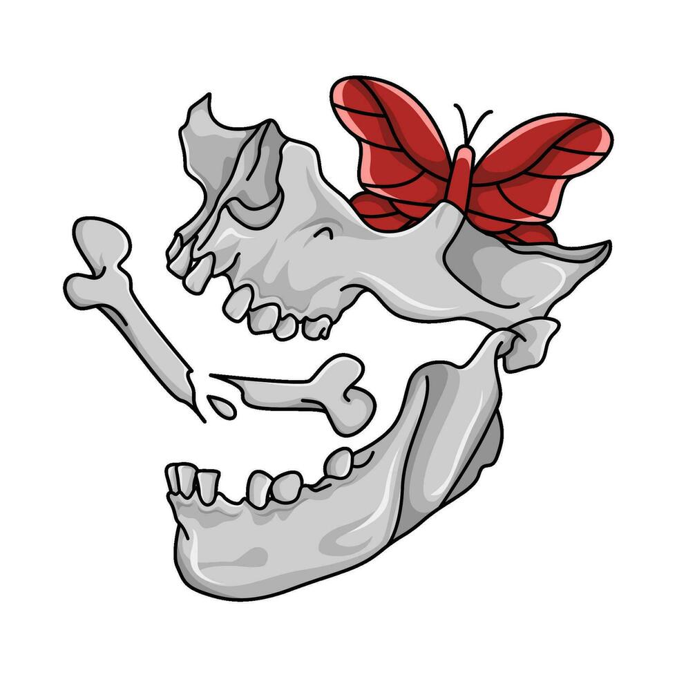 bone, skull with butterfly illustration vector