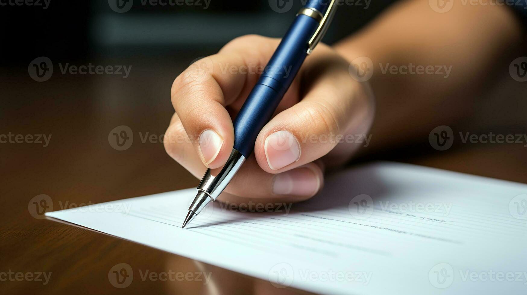 negocio concepto. foto cerca arriba de mano escritura en el papel. empresario firma un documento o escribir un mensaje. generativo ai