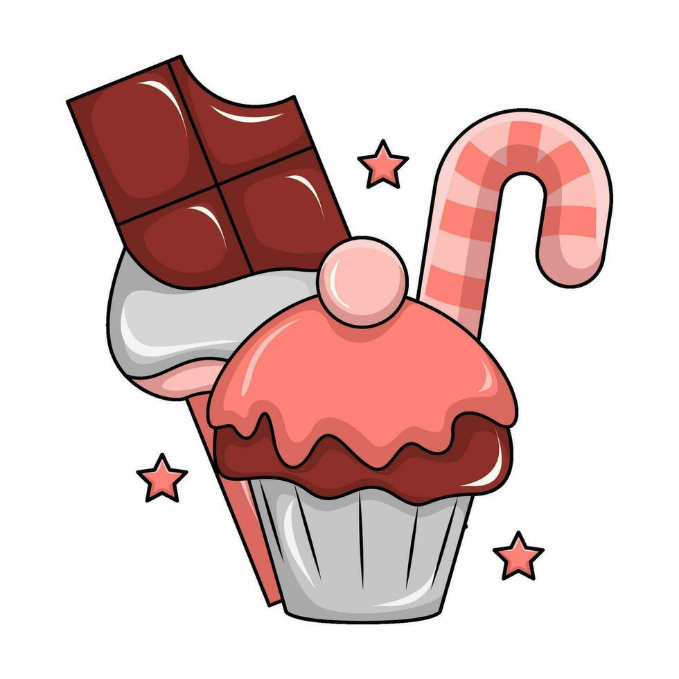 candy with cupcake illustration vector