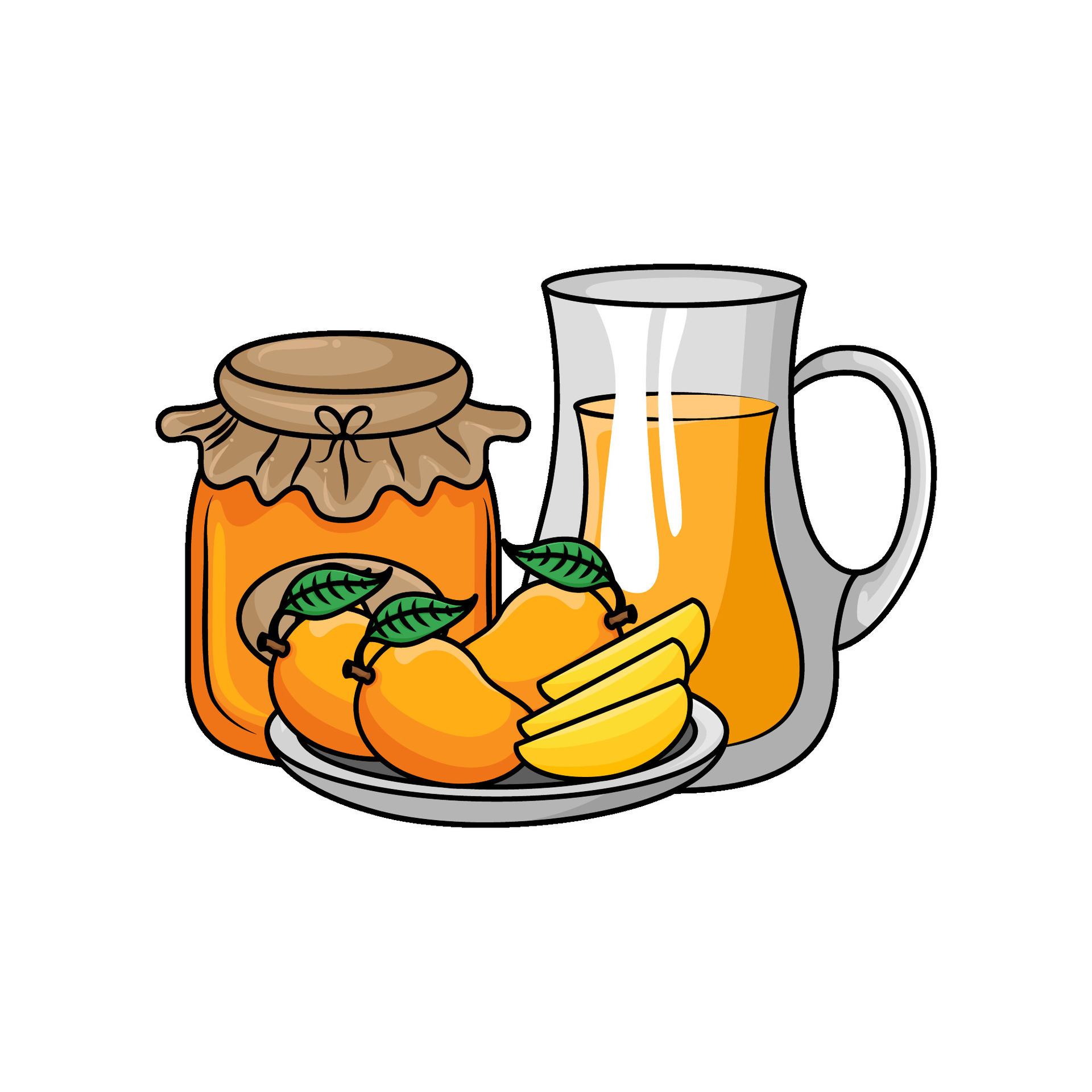 mango fruit in plate, juice mango with jam mango illustration 34523209