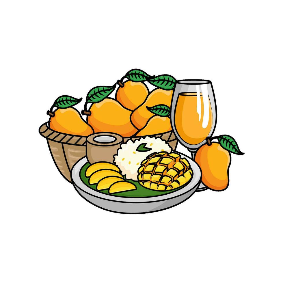 mango Fruta con jugo mango ilustración vector