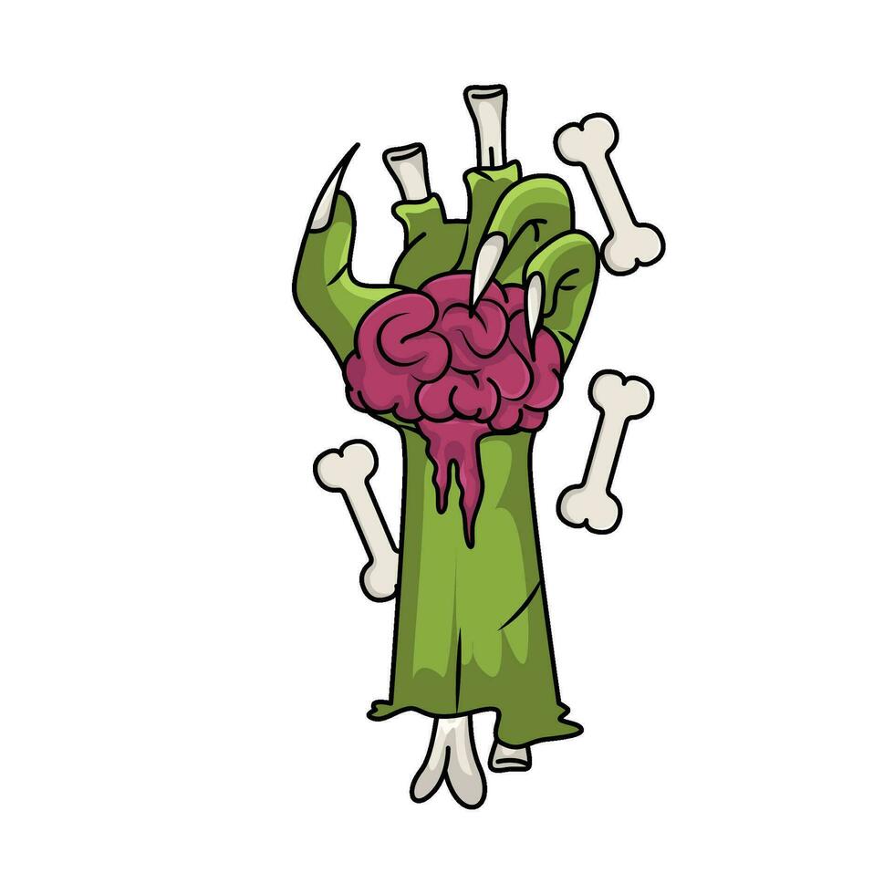 zombie brain in hand  illustration vector