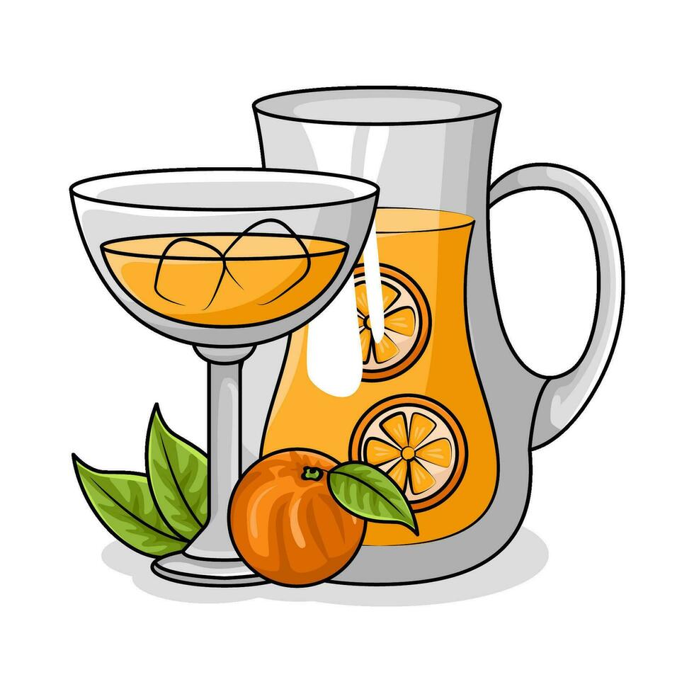 orange juice in teapot with orange juice in glass drink illustration vector