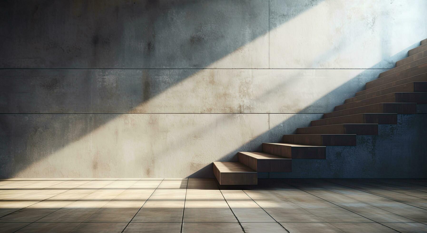 empty stairs with big texture wall AI Generative photo