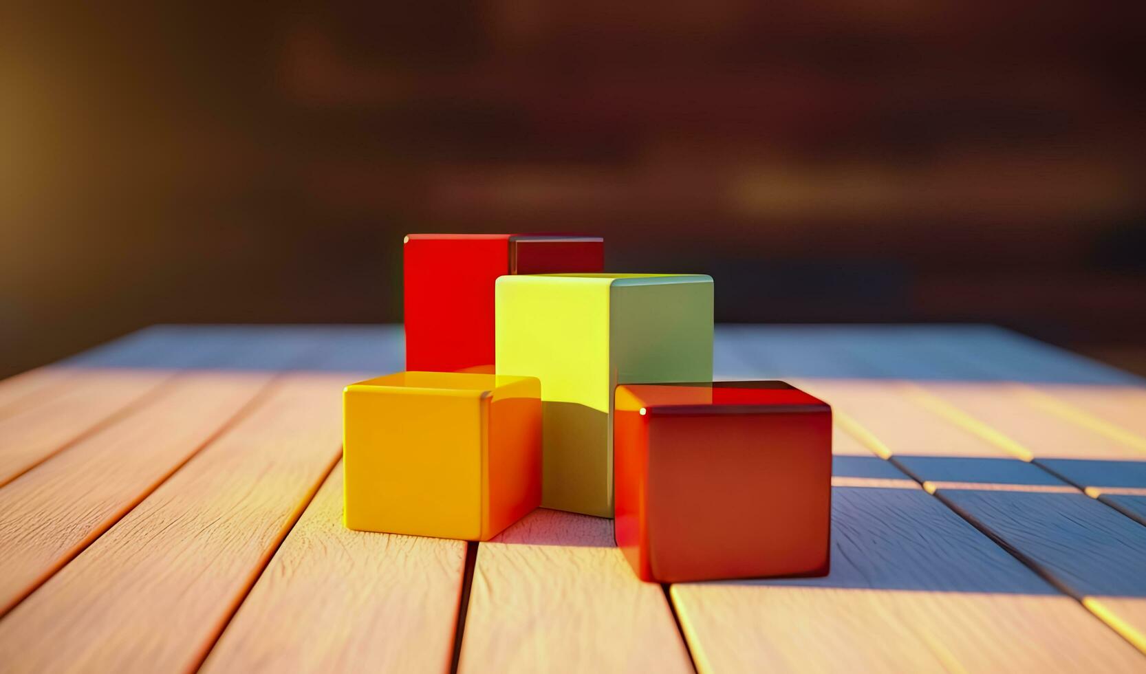 vistoso cubo bloques en de madera mesa generativo ai foto