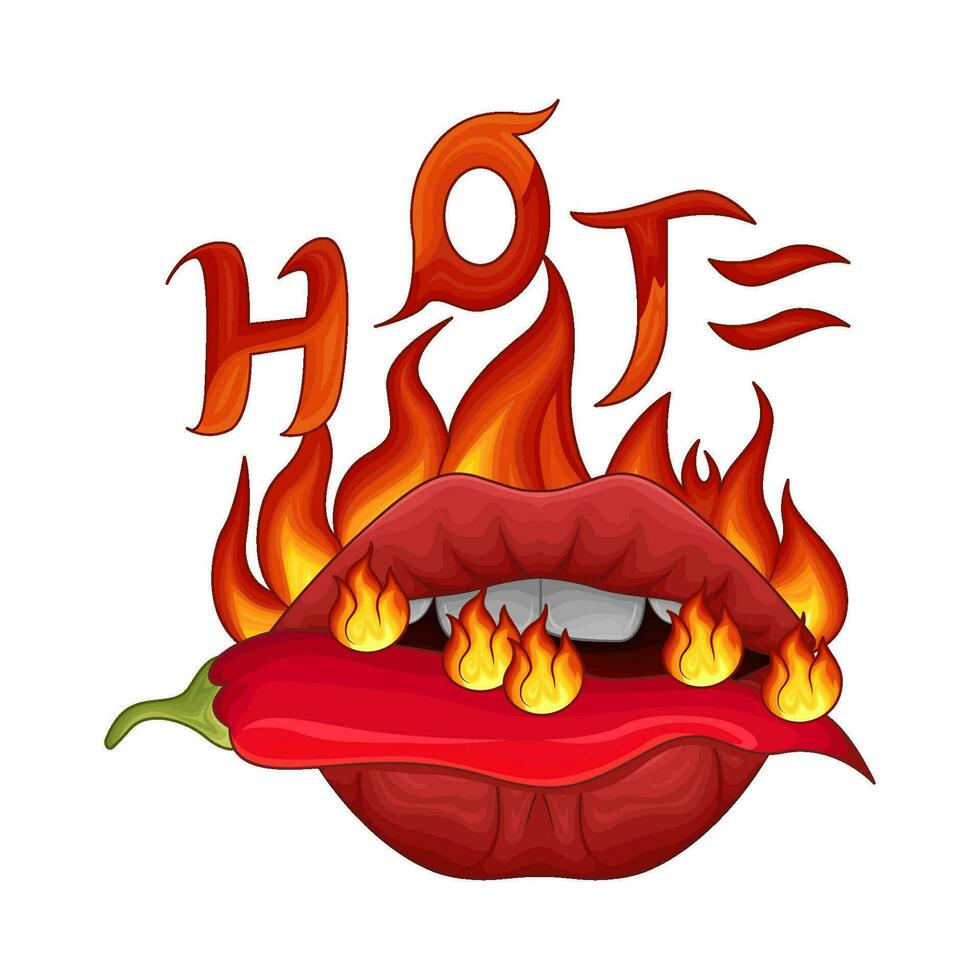 hot chili, mouth with hot fire illustration vector