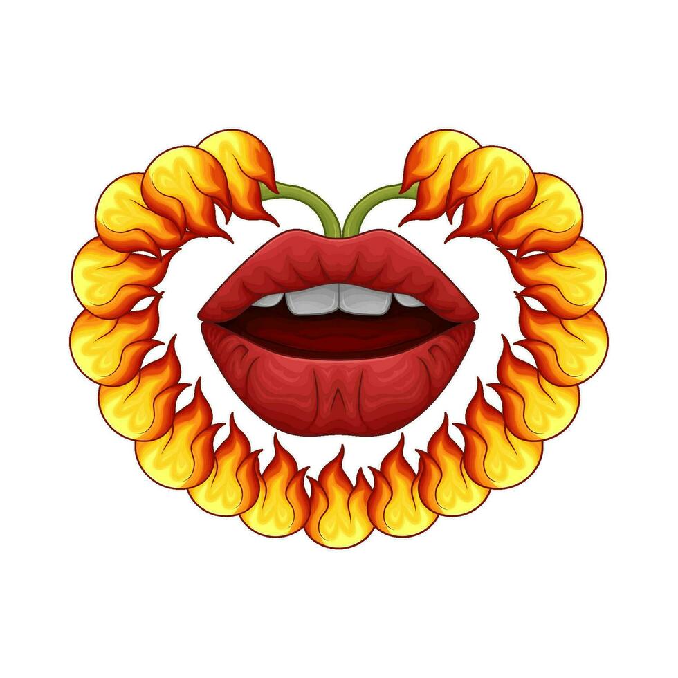 hot fire love with mouth illustration vector