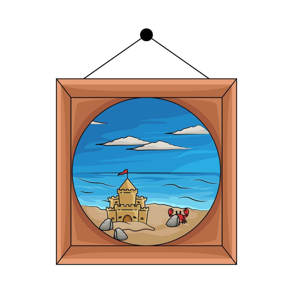 imagen playa en marco colgando ilustración vector