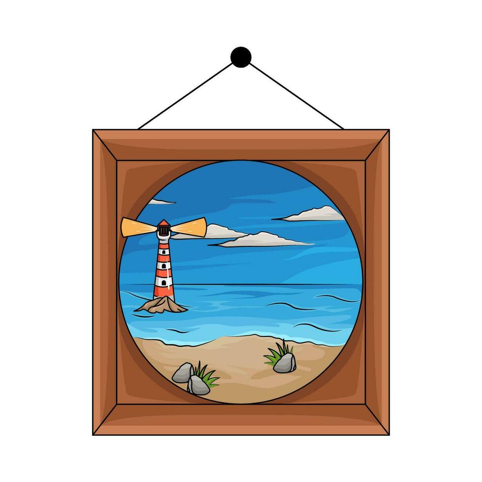 imagen playa en marco colgando ilustración vector