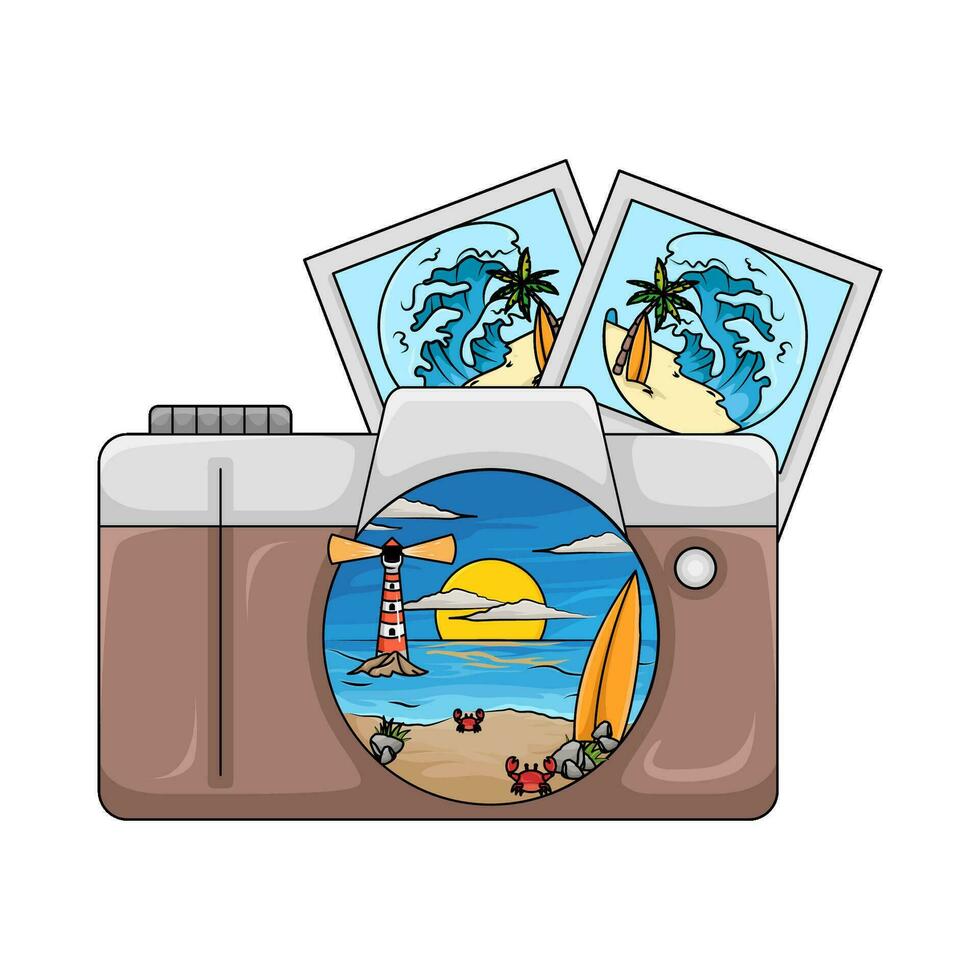 playa imagen con cámara foto ilustración vector