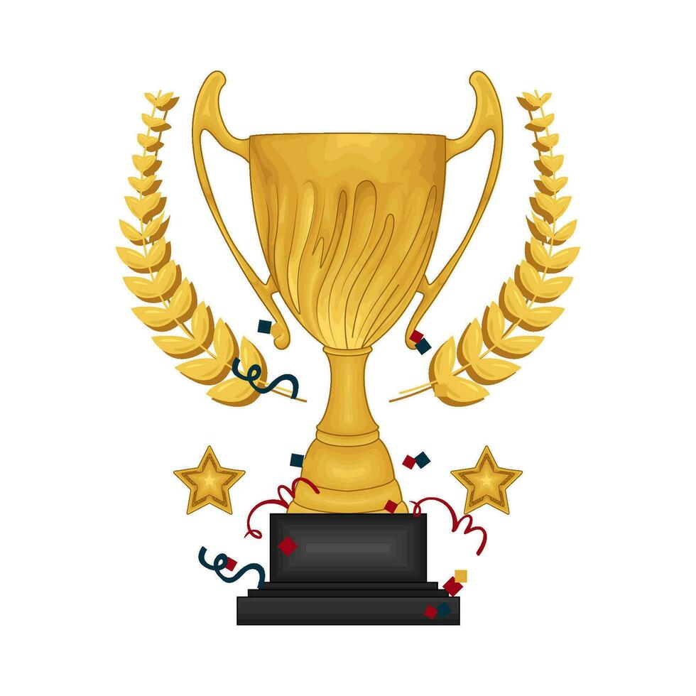 trophy gold winner , star with wheat gold illustration vector