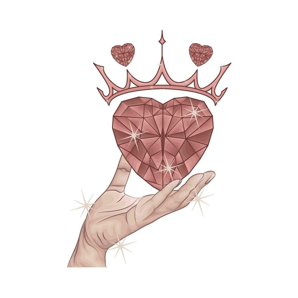 diamond with crown diamond in hand illustration vector