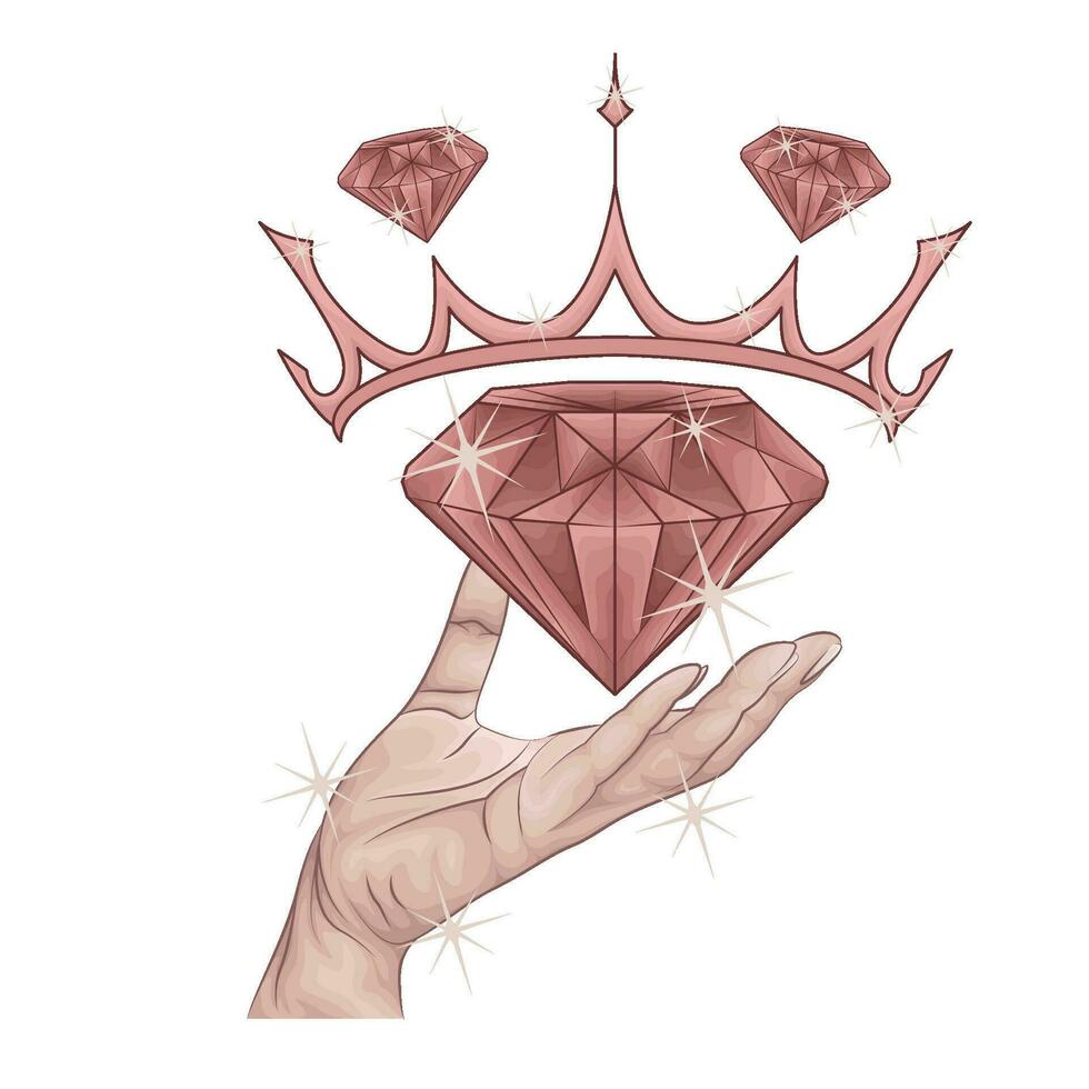 diamond with crown diamond in hand illustration vector