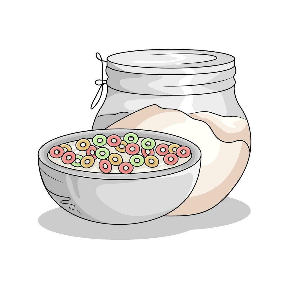 cereal in bowl with milk illustration vector