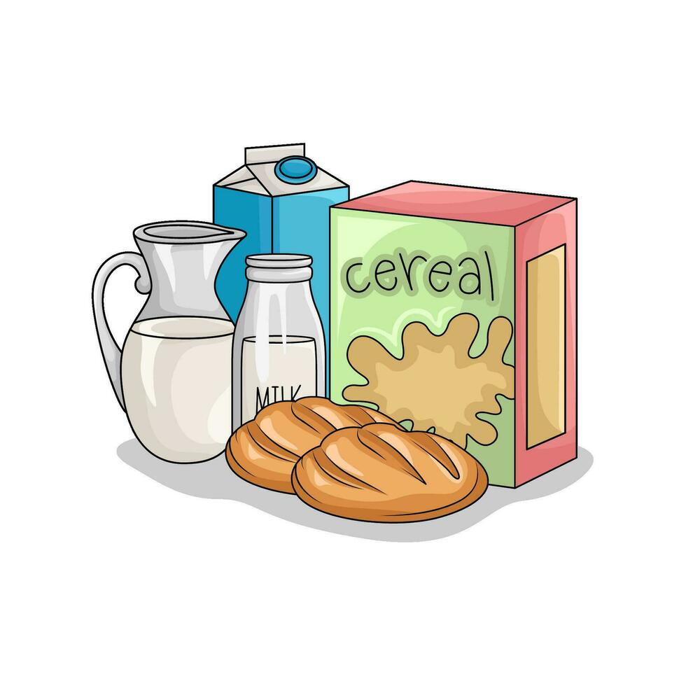 cereal caja, Pastelería con Leche ilustración vector