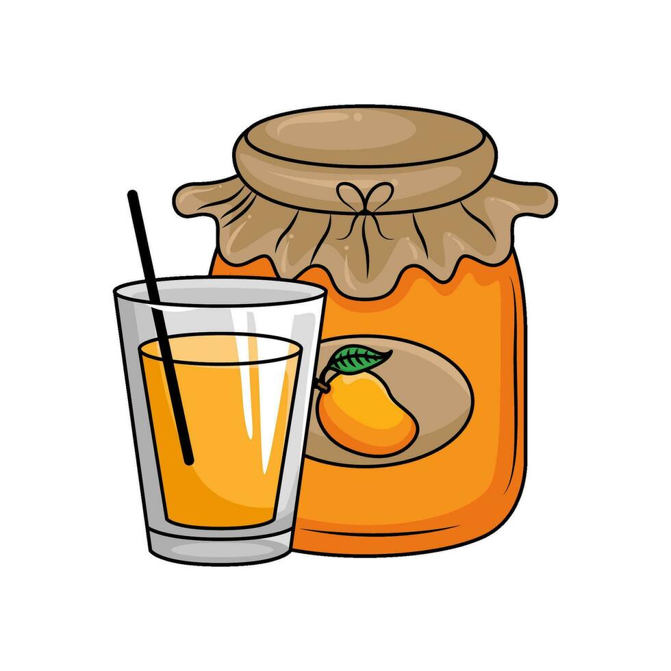 jar jam mango with juice mango illustration vector