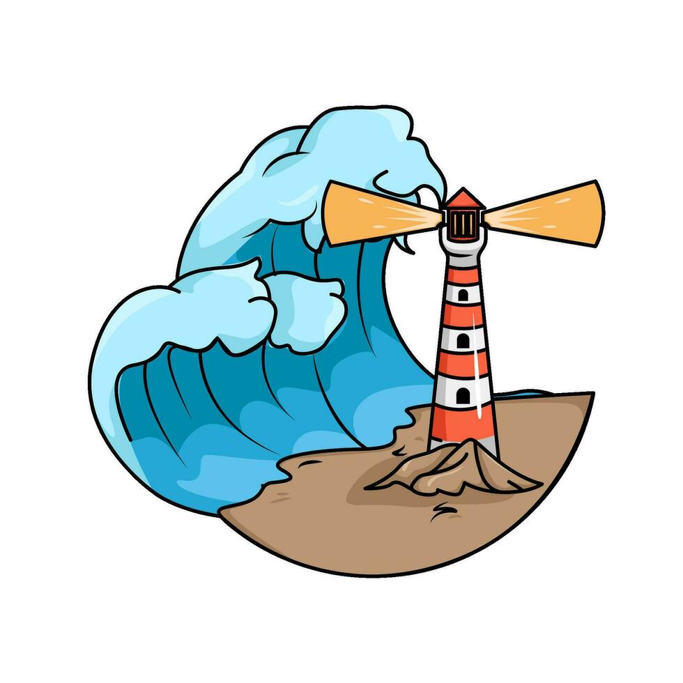 sea wave with mercusuar  illustration vector