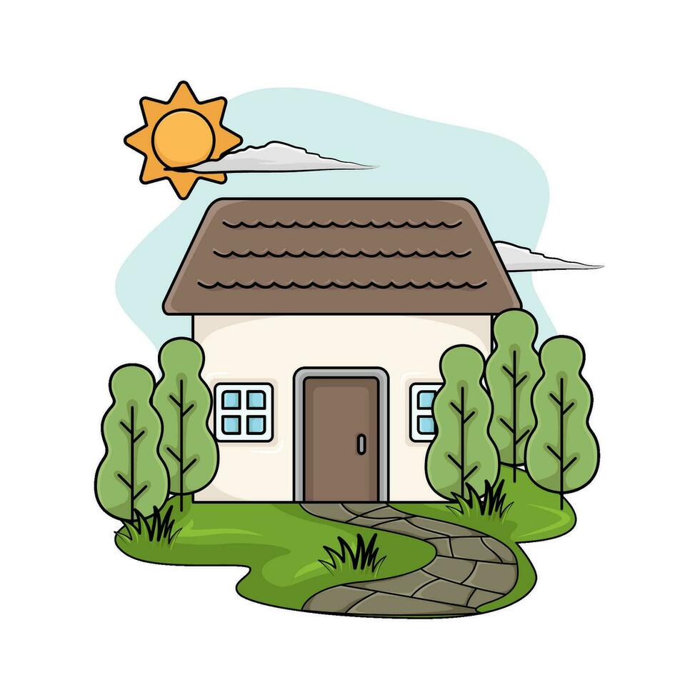 casa, árbol con verano clima ilustración vector