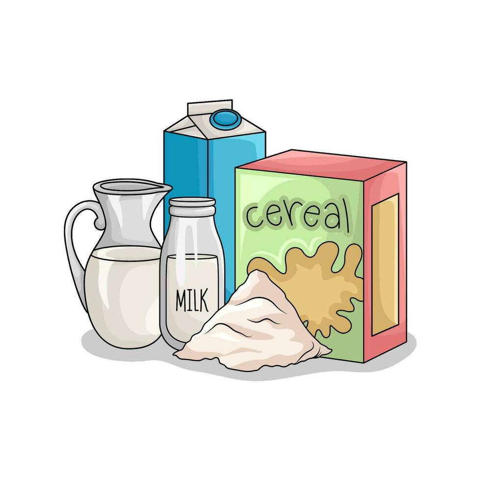 cereal package, wheat with milk illustration vector