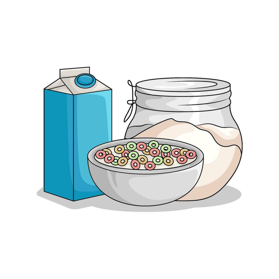 cereal in bowl with milk illustration vector
