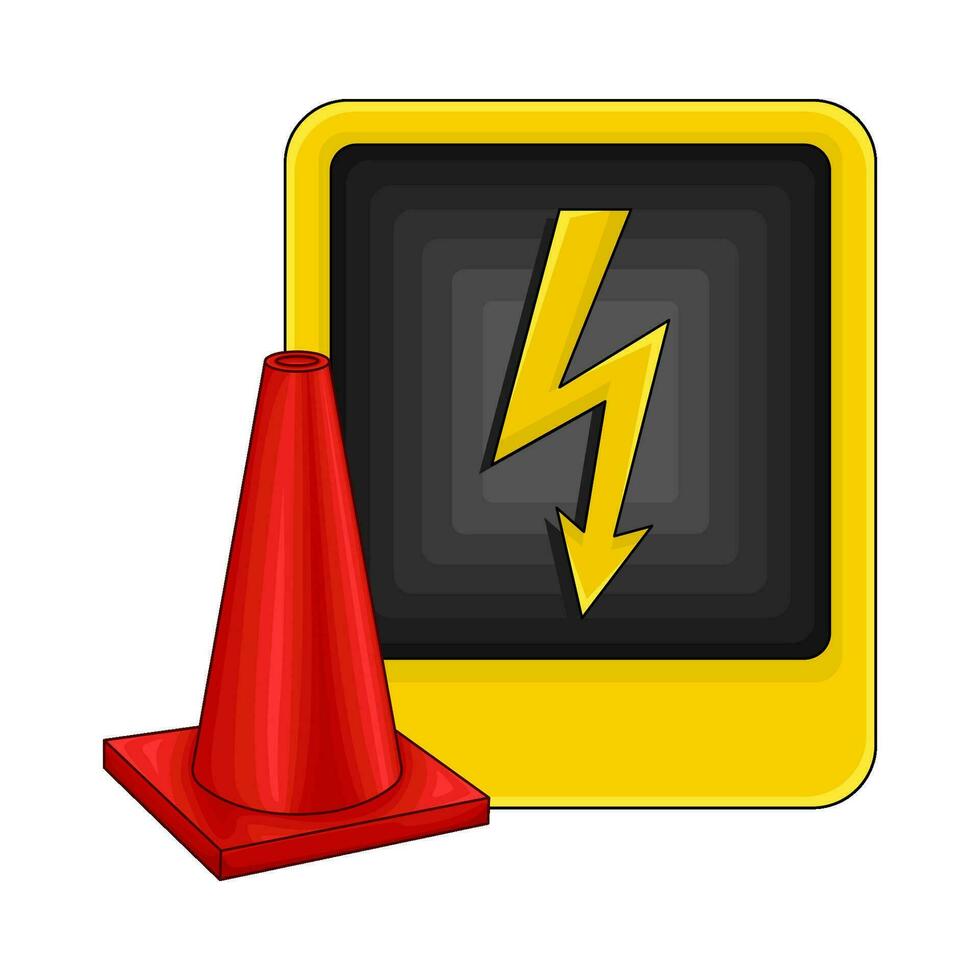 lightning down arrow in board with trafic cone illustration vector