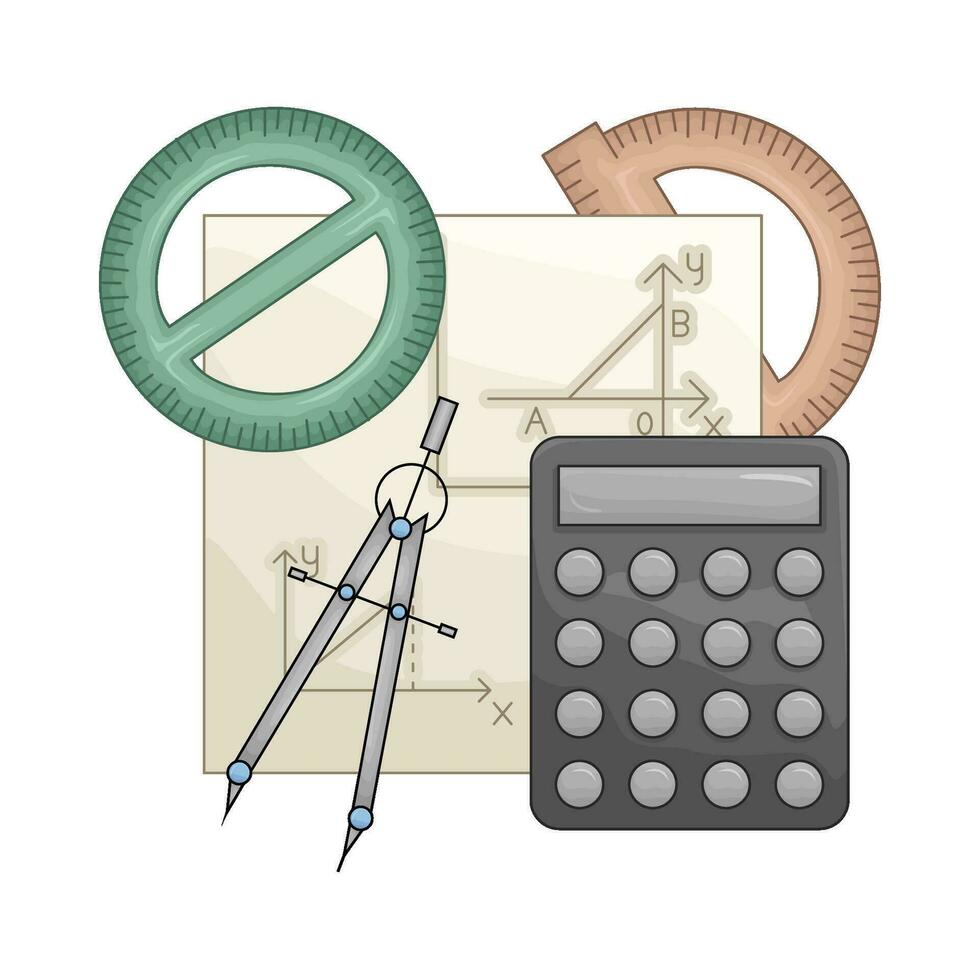 ruler , period, calculator with paper geometry illustration vector