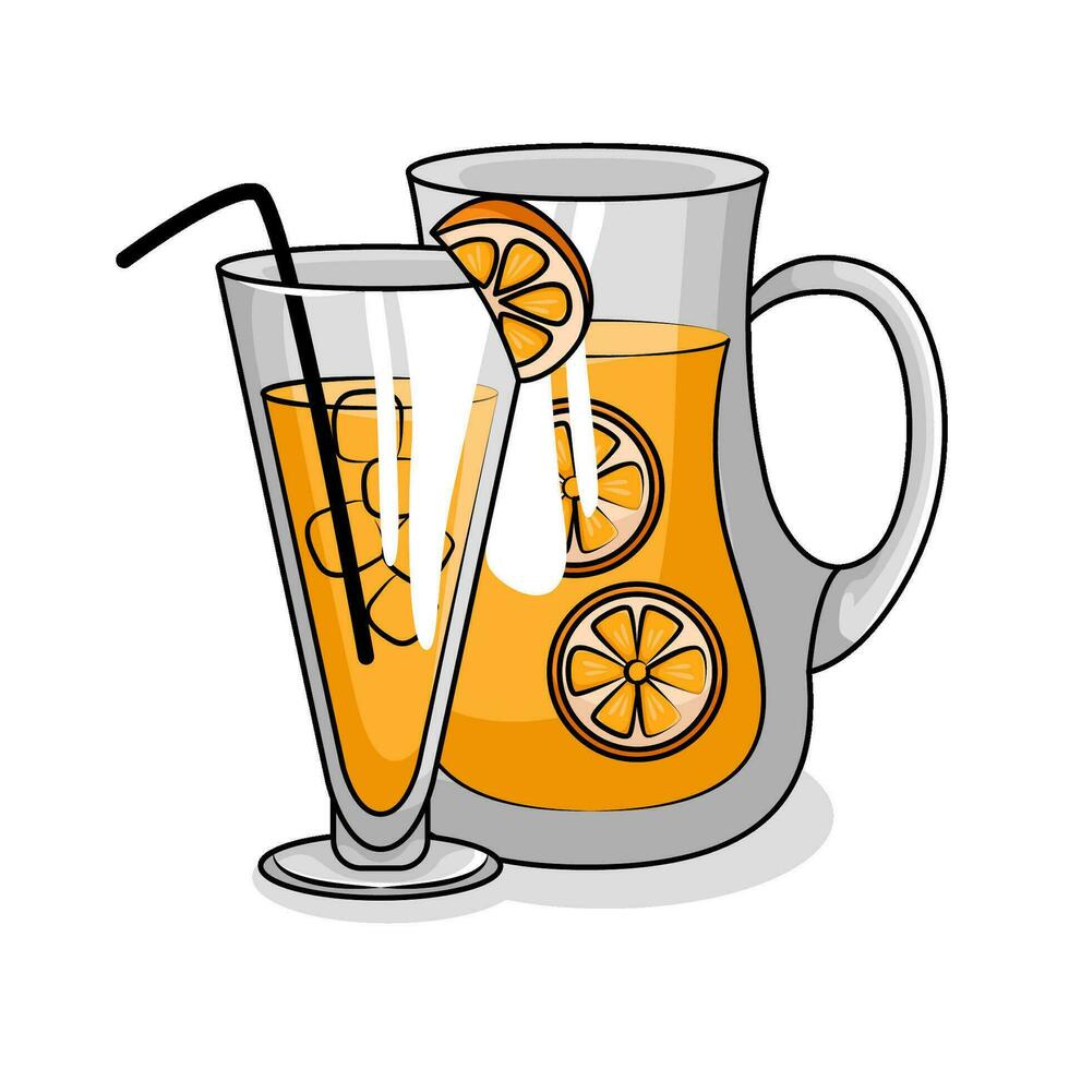 orange juice in teapot with orange juice in glass drink illustration vector