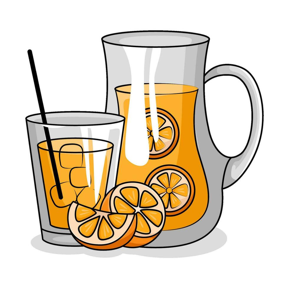 orange juice in teapot with orange juice in glass drink illustration vector