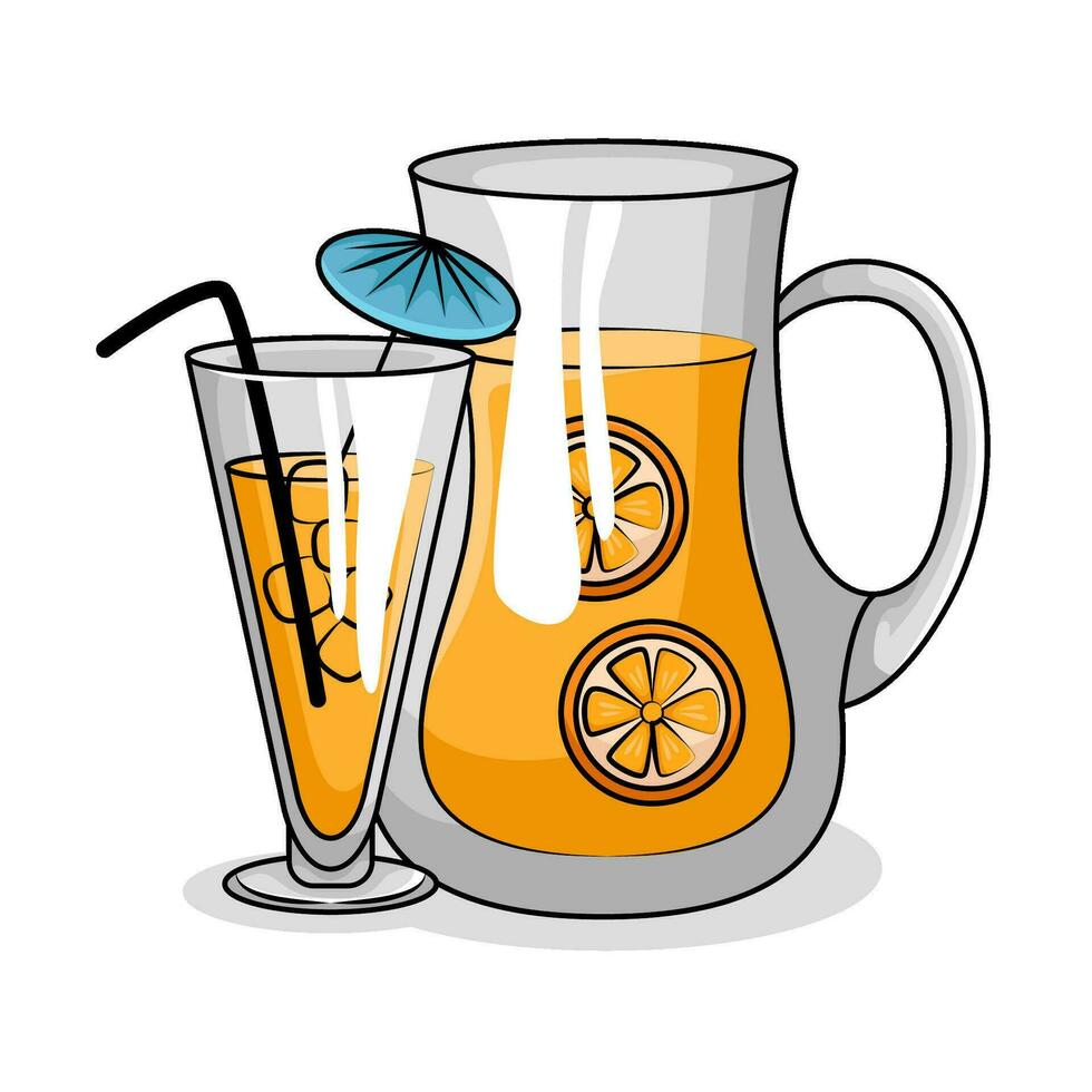 orange juice in teapot with orange juice in glass drink illustration vector
