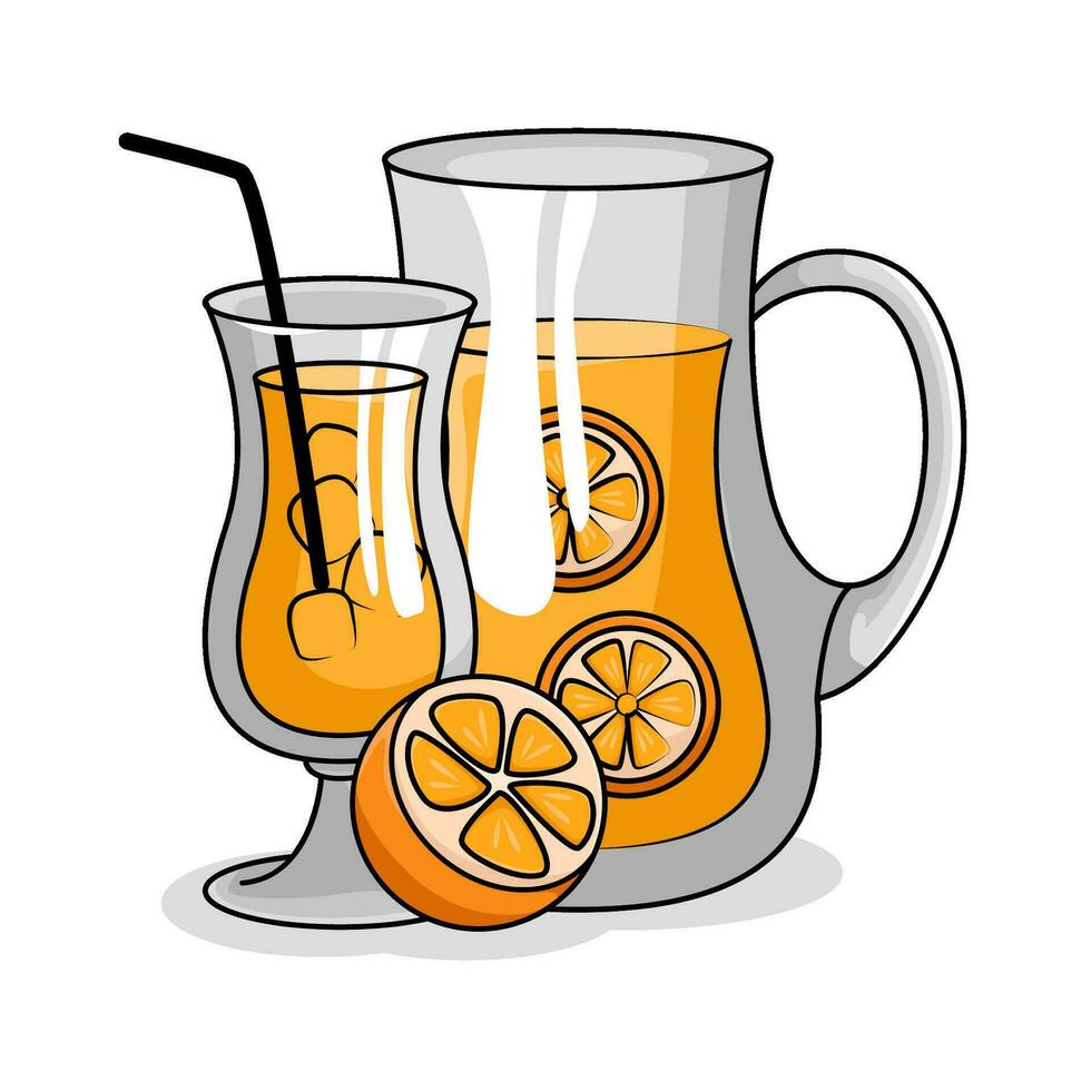 orange juice in teapot with orange juice in glass drink illustration vector