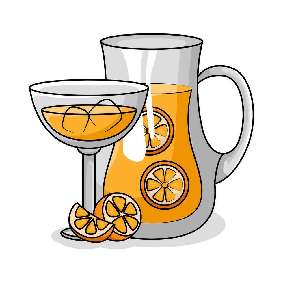 orange juice in teapot with orange juice in glass drink illustration vector